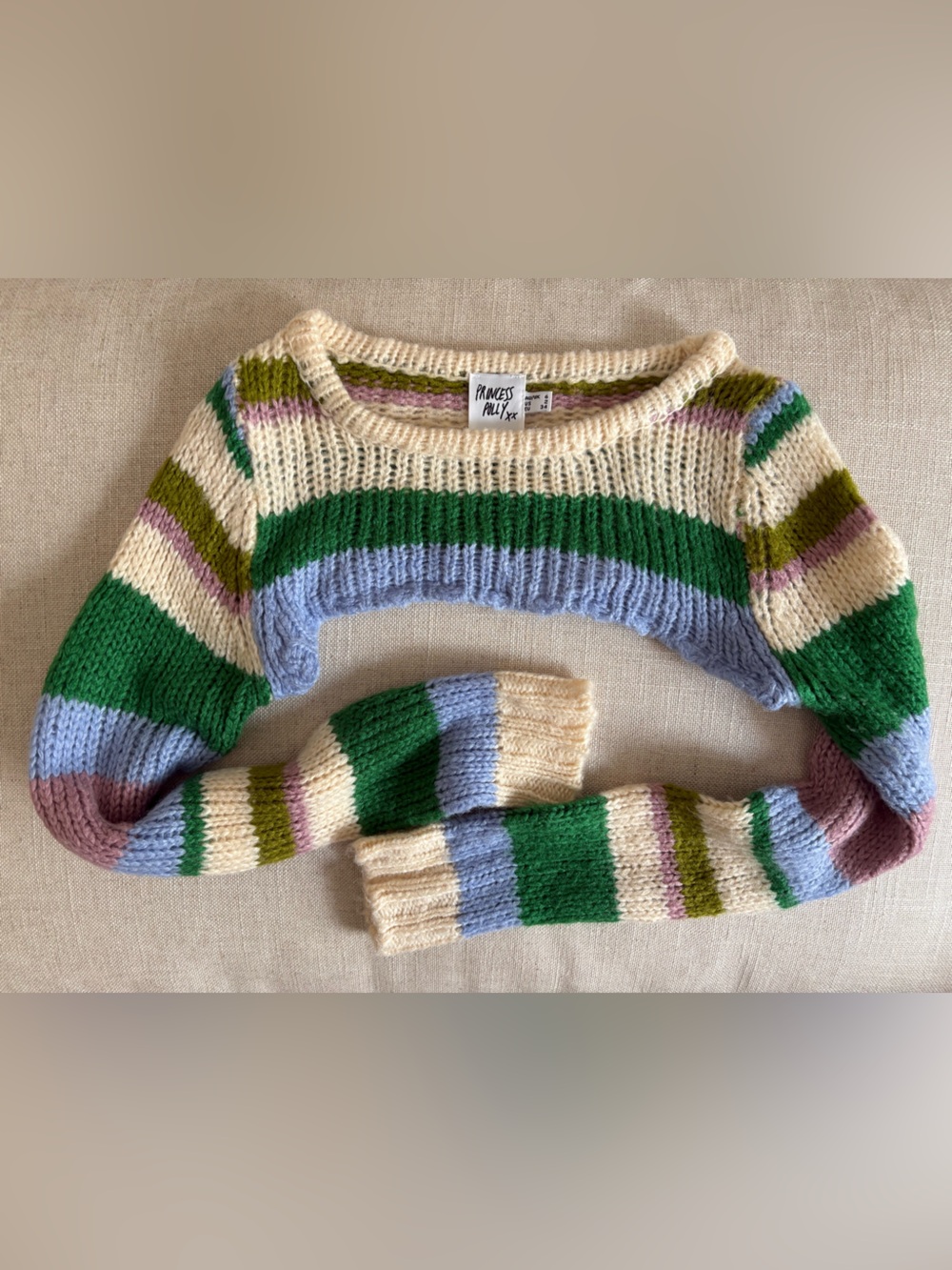 Princess Polly Cropped Sweater in Cream, Green, Blue, Pink
